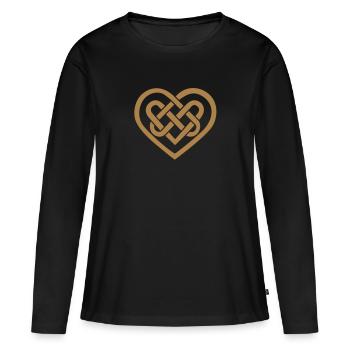 Coeur celtique, symbole amour infini & fidélité - T-shirt manches longues Premium bio Femme - noir - Devant - Julia (174cm)
