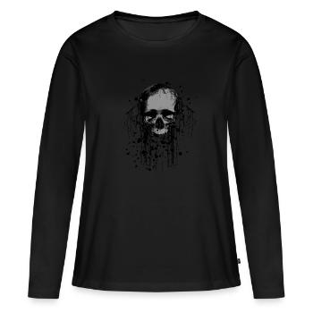 Totenkopf mit Klecksen - Frauen Premium Bio Langarmshirt - Schwarz - Vorne - Julia (174cm)