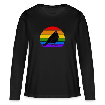 Amsel Vogel Regenbogen Vielfalt Singvogel - Frauen Premium Bio Langarmshirt - Schwarz - Vorne - Julia (174cm)