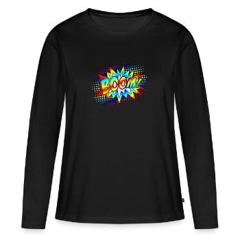 BD Boom explosion bulles super-héros Retro - T-shirt manches longues Premium bio Femme - noir - Devant - Julia (174cm)