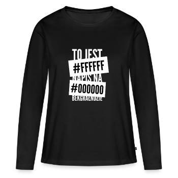Ceci est l'inscription sur #ffffff # 000000 bekgrałndzie - T-shirt manches longues Premium bio Femme - noir - Devant - Julia (174cm)