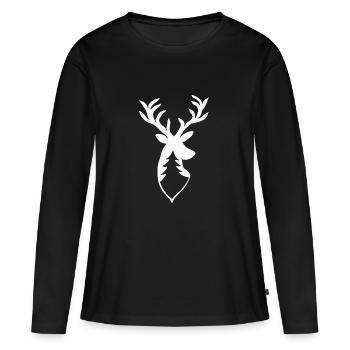 Tête de cerf - sapin - T-shirt manches longues Premium bio Femme - noir - Devant - Julia (174cm)