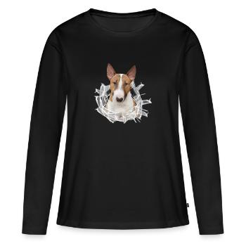 Bullterrier *Glas-Loch* - Frauen Premium Bio Langarmshirt - Schwarz - Vorne - Julia (174cm)