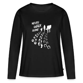Never Walk Alone Pferd & Hund - Frauen Premium Bio Langarmshirt - Schwarz - Vorne - Julia (174cm)
