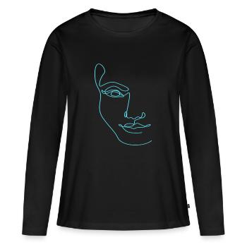 Line Art Weibliche Silhouette Weibliche Gesichter - Frauen Premium Bio Langarmshirt - Schwarz - Vorne - Julia (174cm)