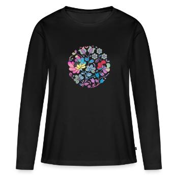 Fleurs hongroises, fleurs, fleurs colorées, vrilles, fleur - T-shirt manches longues Premium bio Femme - noir - Devant - Julia (174cm)