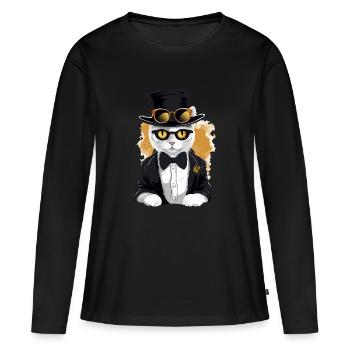 Micky le chat chic - T-shirt manches longues Premium bio Femme - noir - Devant - Julia (174cm)