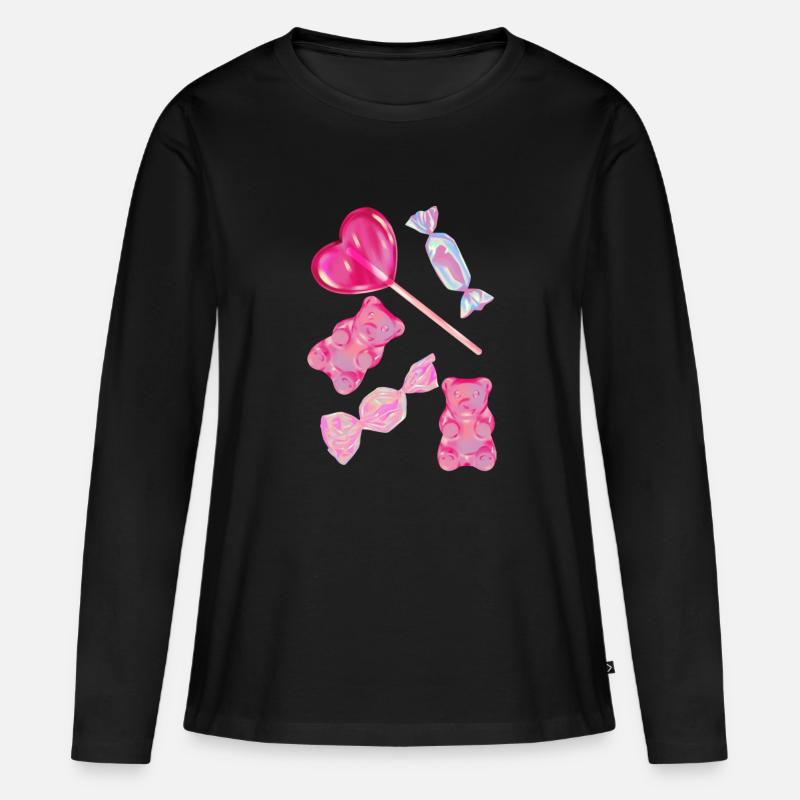 Süßigkeiten Candy - Frauen Premium Bio Langarmshirt - Schwarz