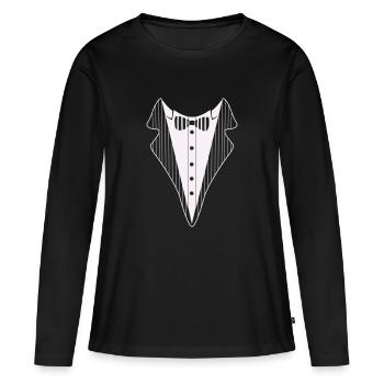 Chemise de smoking - T-shirt manches longues Premium bio Femme - noir - Devant - Julia (174cm)