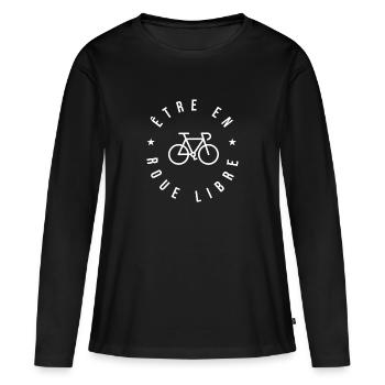 Vélo cycliste être en roue libre cadeau velo - T-shirt manches longues Premium bio Femme - noir - Devant - Julia (174cm)