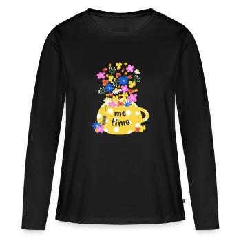 me time - Tea Time - Frauen Premium Bio Langarmshirt - Schwarz - Vorne - Julia (174cm)