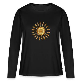 Fleur de mandala 6 - T-shirt manches longues Premium bio Femme - noir - Devant - Julia (174cm)