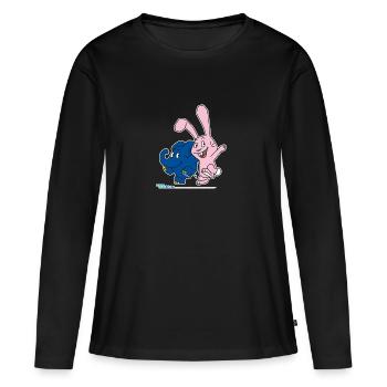 Elefant und Hase hüpfen - Frauen Premium Bio Langarmshirt - Schwarz - Vorne - Julia (174cm)