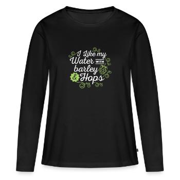 Bierliebhaber Ich mag mein Wasser mit Gerste und Hopfen - Frauen Premium Bio Langarmshirt - Schwarz - Vorne - Julia (174cm)