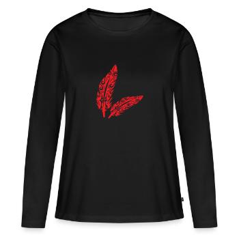Maori Feder Federn Rot - Geschenkidee - Frauen Premium Bio Langarmshirt - Schwarz - Vorne - Julia (174cm)