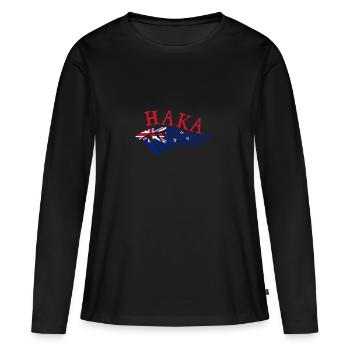 Maor Haka Silver Fern New Zealand Flagge Geschenk - Frauen Premium Bio Langarmshirt - Schwarz - Vorne - Julia (174cm)