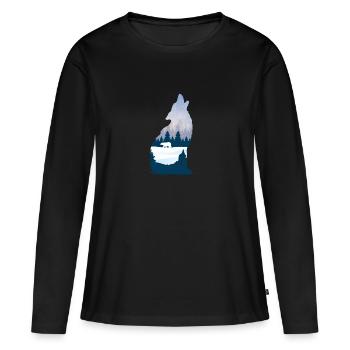 Loup hurlant en silhouette d'hiver avec forêt de conifères - T-shirt manches longues Premium bio Femme - noir - Devant - Julia (174cm)