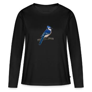 jz.birds Blue Jay Vogel Design - T-shirt manches longues Premium bio Femme - noir - Devant - Julia (174cm)