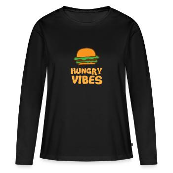 Ambiance affamée avec hamburger mignon - T-shirt manches longues Premium bio Femme - noir - Devant - Julia (174cm)