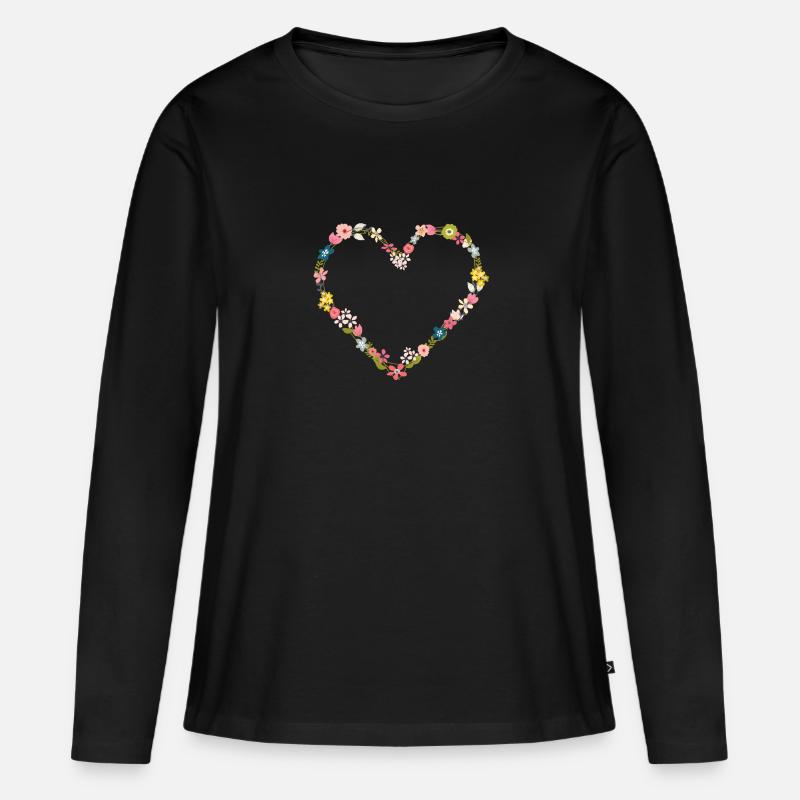 flower_power_heart - Frauen Premium Bio Langarmshirt - Schwarz
