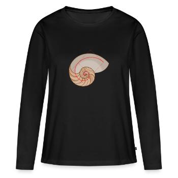 Symboles mathématiques Coquille de Nautile spirale dorée - T-shirt manches longues Premium bio Femme - noir - Devant - Julia (174cm)
