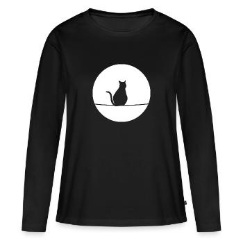Chat au clair de lune - T-shirt manches longues Premium bio Femme - noir - Devant - Julia (174cm)