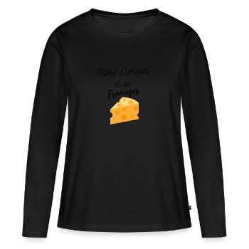 Vivre d amour et de fromage - T-shirt manches longues Premium bio Femme - noir - Devant - Julia (174cm)