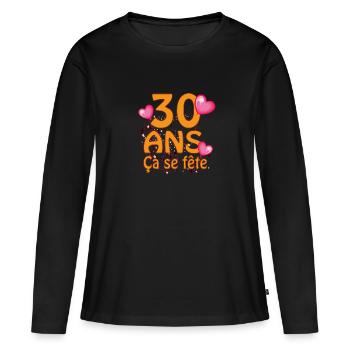 30 ans - T-shirt manches longues Premium bio Femme - noir - Devant - Julia (174cm)