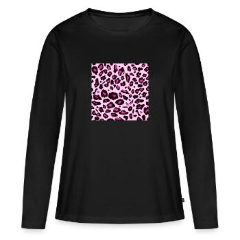 Motif imprimé léopard rose - taches de guépard - T-shirt manches longues Premium bio Femme - noir - Devant - Julia (174cm)