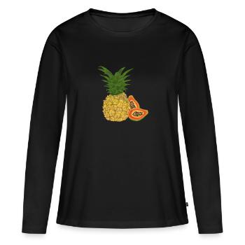 Ananas, Papaya, exotische Früchte - Frauen Premium Bio Langarmshirt - Schwarz - Vorne - Julia (174cm)