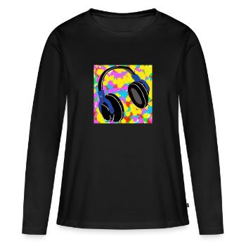 Casque Pop Color Tie Dye Background Funky - T-shirt manches longues Premium bio Femme - noir - Devant - Julia (174cm)