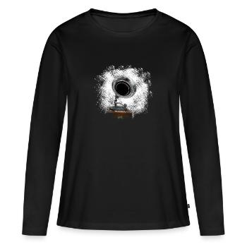 Tourne-disques rétro dans le look pulvérisé - T-shirt manches longues Premium bio Femme - noir - Devant - Julia (174cm)