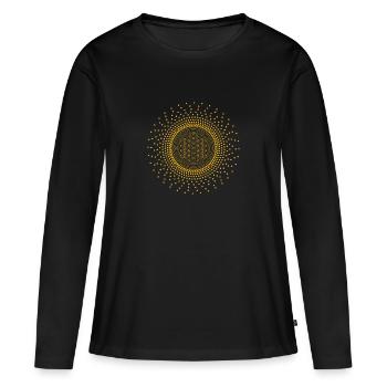 Fleur de vie à pois | Géométrie sacrée - T-shirt manches longues Premium bio Femme - noir - Devant - Julia (174cm)
