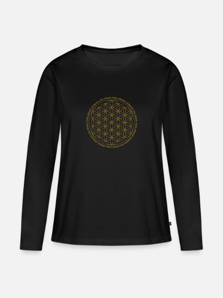 Blume des Lebens | Energie - Lebenskraft - Leben - Frauen Premium Bio Langarmshirt - Schwarz