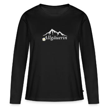 Allgäuerin mit Bergen und Edelweiss Design - Frauen Premium Bio Langarmshirt - Schwarz - Vorne - Julia (174cm)