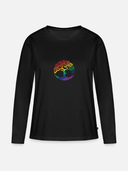 Keltische Symbole Lebensbaum Regenbogen Geschenk - Frauen Premium Bio Langarmshirt - Schwarz