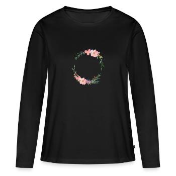 Moderner Blumenkranz -personalisierbar - Frauen Premium Bio Langarmshirt - Schwarz - Vorne - Julia (174cm)