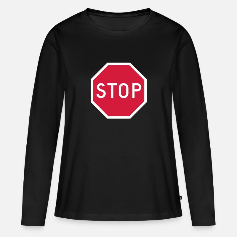 Stoppschild - Frauen Premium Bio Langarmshirt - Schwarz