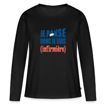Je panse donc je suis infirmière t-shirt cadeau - T-shirt manches longues Premium bio Femme - noir - Devant - Julia (174cm)