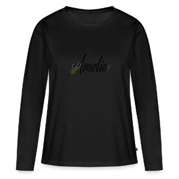 Amelia - Frauen Premium Bio Langarmshirt - Schwarz - Vorne - Julia (174cm)