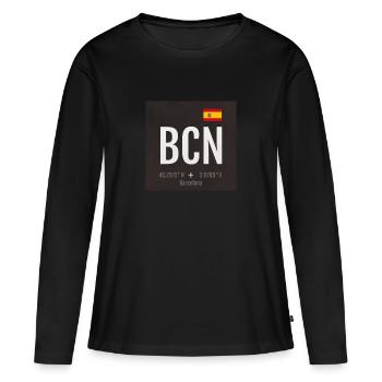 Barcelone - T-shirt manches longues Premium bio Femme - noir - Devant - Julia (174cm)