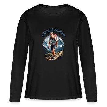 Wander Woman - Randonnée Alpinisme Femme - T-shirt manches longues Premium bio Femme - noir - Devant - Julia (174cm)