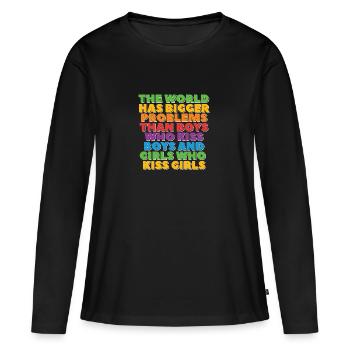 Gay Pride Lesbienne LGBT Rainbow Plus gros problèmes - T-shirt manches longues Premium bio Femme - noir - Devant - Julia (174cm)