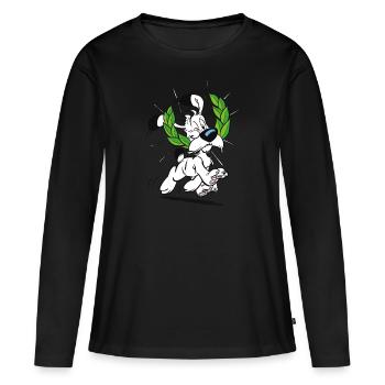 Asterix & Obelix Idefix Mit Lorbeerkranz - Frauen Premium Bio Langarmshirt - Schwarz - Vorne - Julia (174cm)