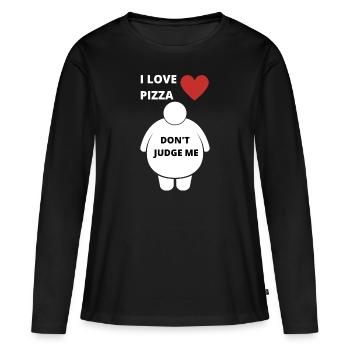 J’adore la pizza, je n’ai pas honte du ventre épais Serré - T-shirt manches longues Premium bio Femme - noir - Devant - Julia (174cm)