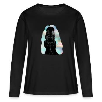 Doigt sourire - T-shirt manches longues Premium bio Femme - noir - Devant - Julia (174cm)
