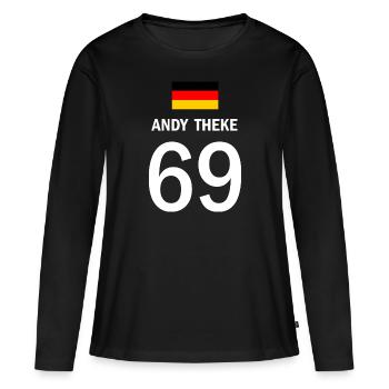 ANDY THEKE - Frauen Premium Bio Langarmshirt - Schwarz - Vorne - Julia (174cm)