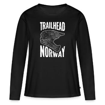 Mountainbike T-Shirt Trailhead Norwegen - Frauen Premium Bio Langarmshirt - Schwarz - Vorne - Julia (174cm)