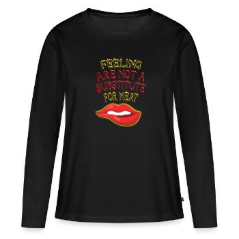 Les sentiments ne remplacent pas la viande - T-shirt manches longues Premium bio Femme - noir - Devant - Julia (174cm)