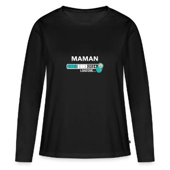 Maman 2024 Chargement... - T-shirt manches longues Premium bio Femme - noir - Devant - Julia (174cm)